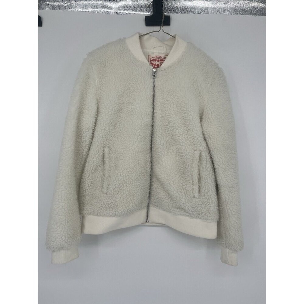 Levi’s Sherpa Jacket Women's Size S Cream Off White‎ Zip Front Teddy Bear
